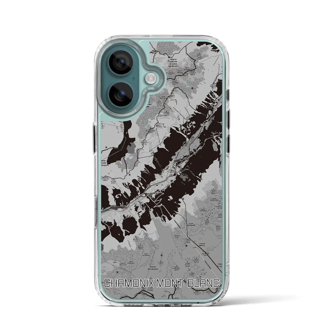 【シャモニー（フランス）】地図柄iPhoneケース（MagSafeタイプ）モノトーン・iPhone 16 Pro 用