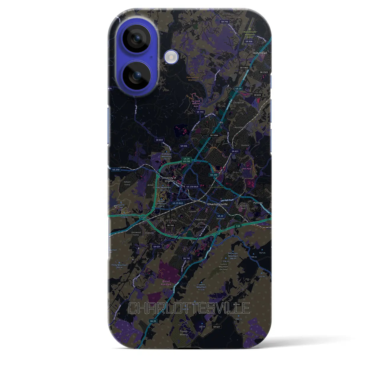 【シャーロッツビル（アメリカ）】地図柄iPhoneケース（バックカバータイプ）