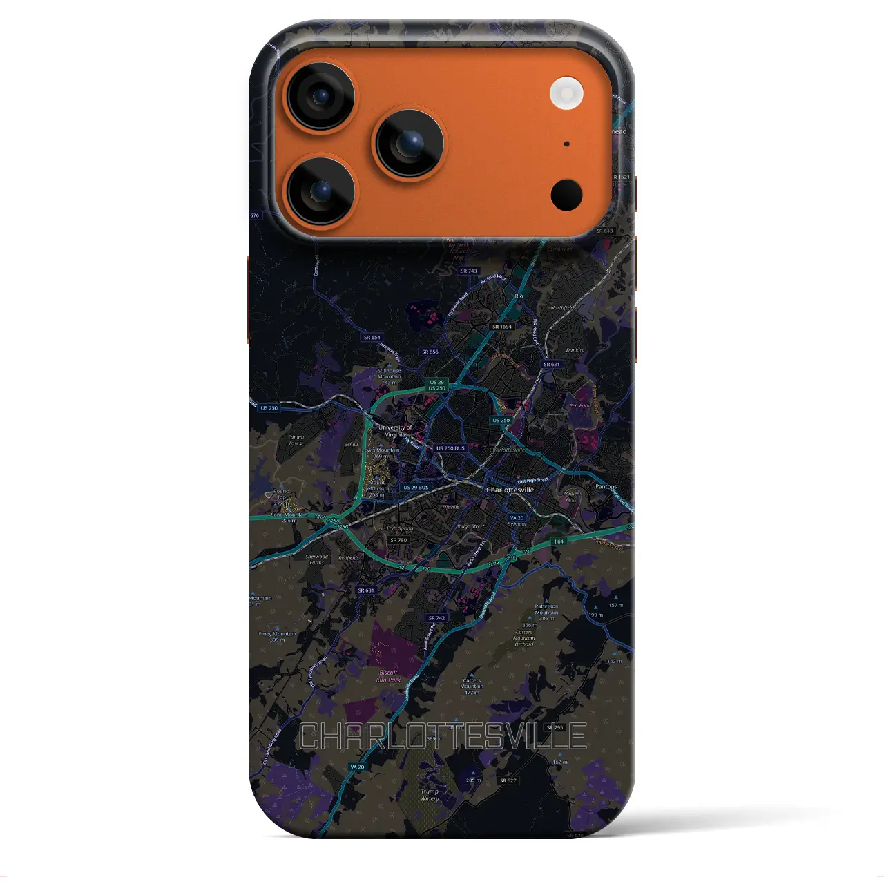 【シャーロッツビル（アメリカ）】地図柄iPhoneケース（バックカバータイプ）