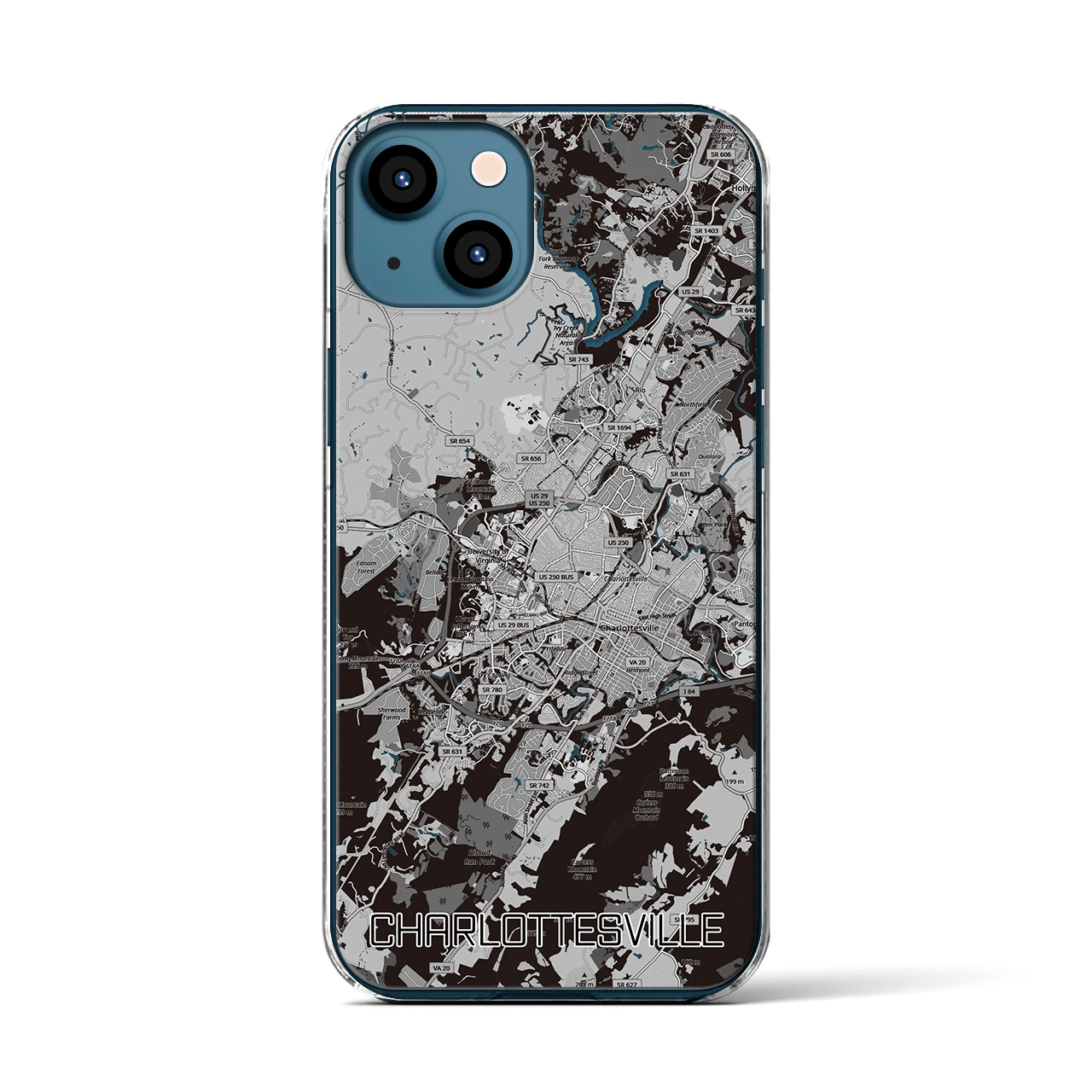 【シャーロッツビル（アメリカ）】地図柄iPhoneケース（クリアタイプ）