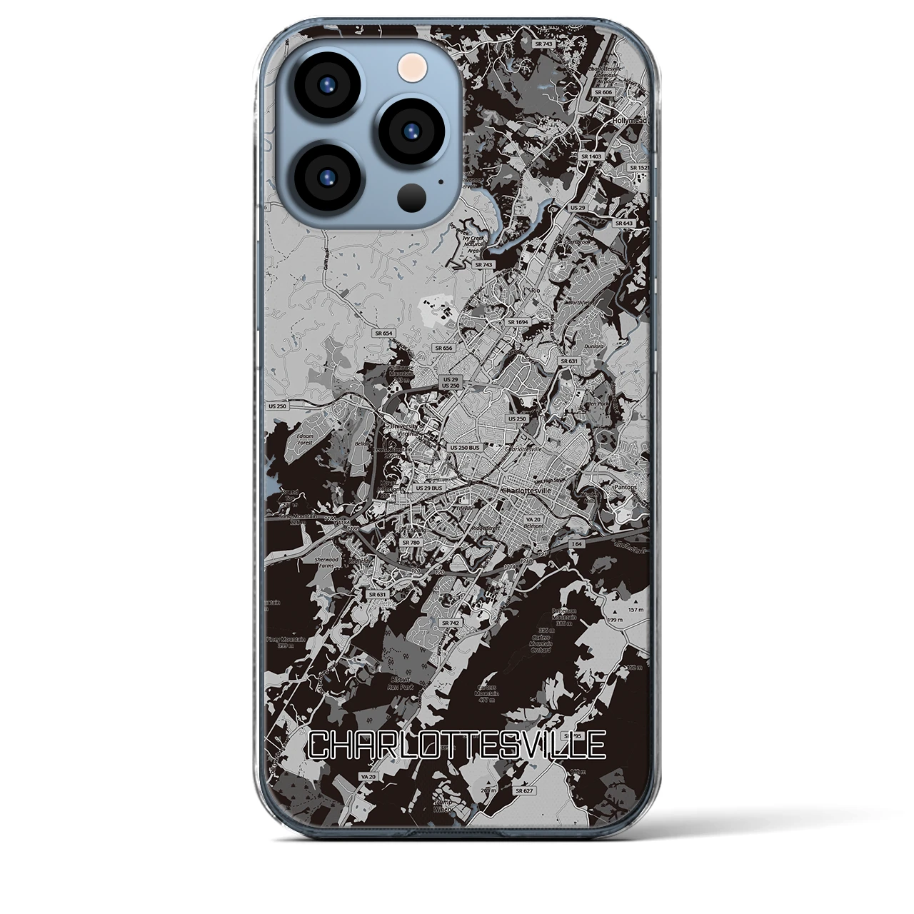 【シャーロッツビル（アメリカ）】地図柄iPhoneケース（クリアタイプ）