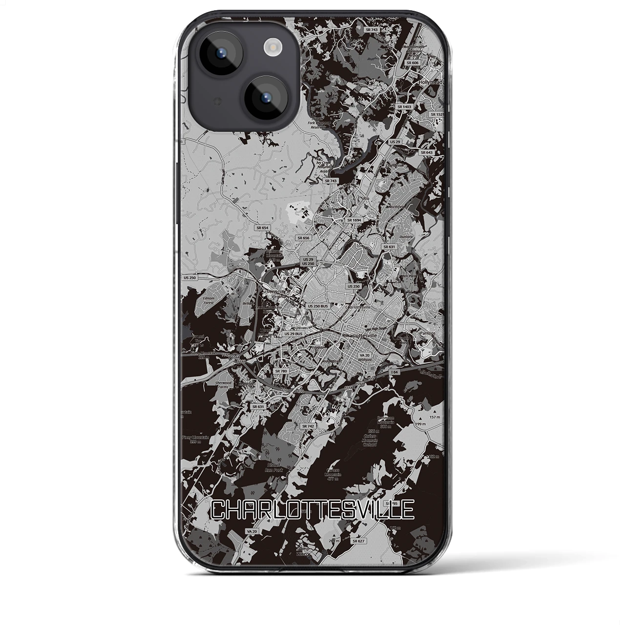 【シャーロッツビル（アメリカ）】地図柄iPhoneケース（クリアタイプ）