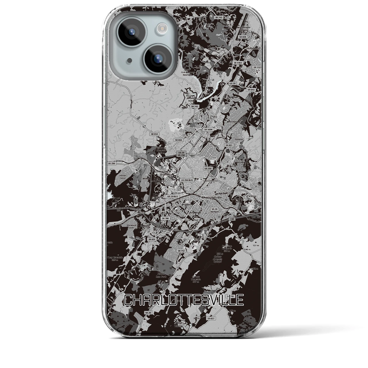 【シャーロッツビル（アメリカ）】地図柄iPhoneケース（クリアタイプ）