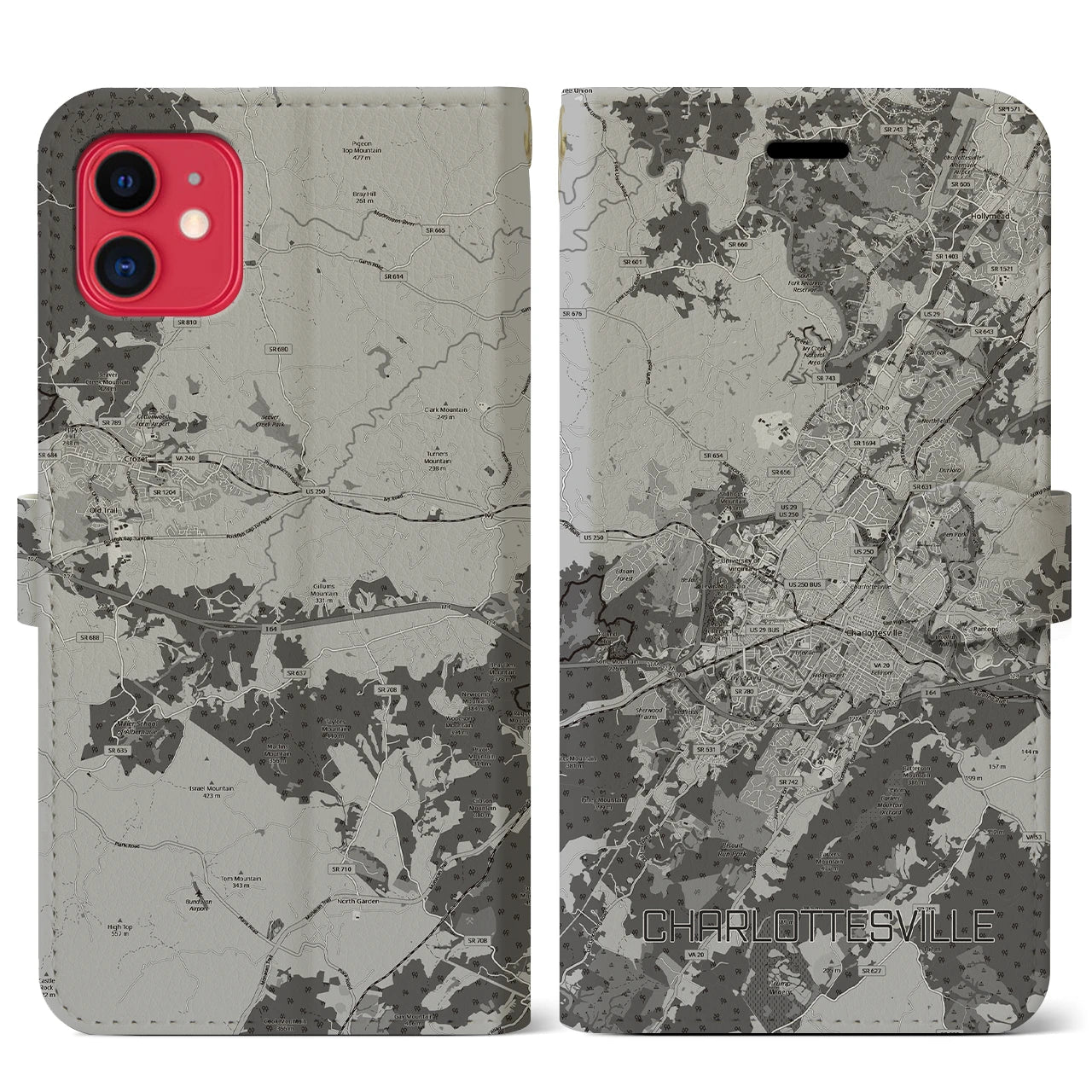 【シャーロッツビル（アメリカ）】地図柄iPhoneケース（手帳タイプ）