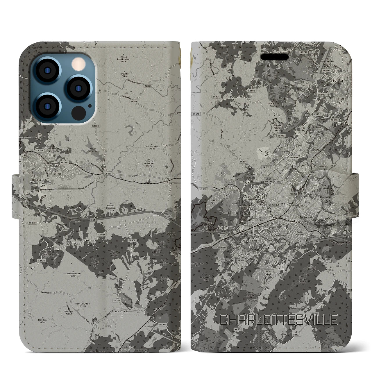 【シャーロッツビル（アメリカ）】地図柄iPhoneケース（手帳タイプ）