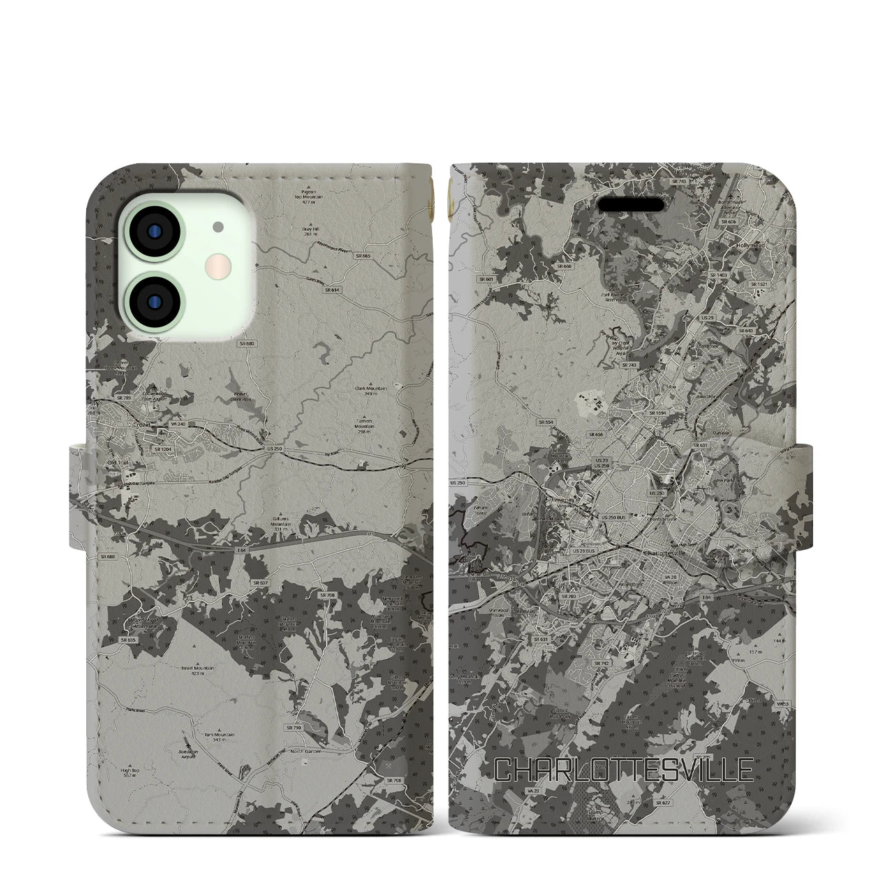 【シャーロッツビル（アメリカ）】地図柄iPhoneケース（手帳タイプ）