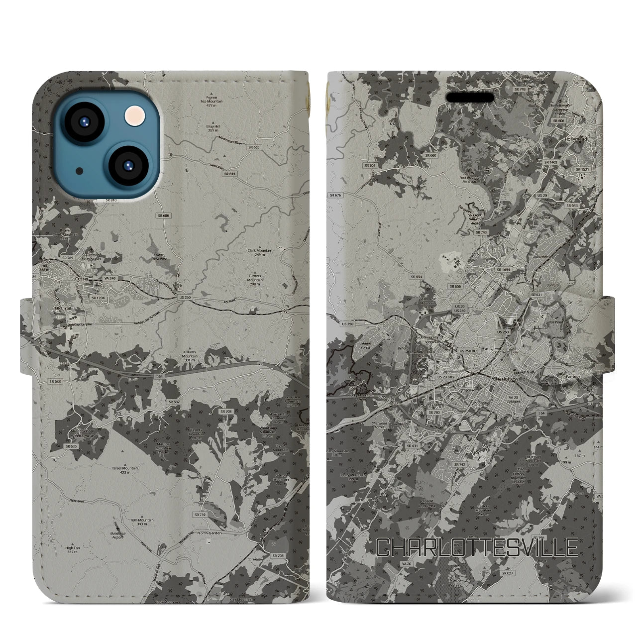 【シャーロッツビル（アメリカ）】地図柄iPhoneケース（手帳タイプ）