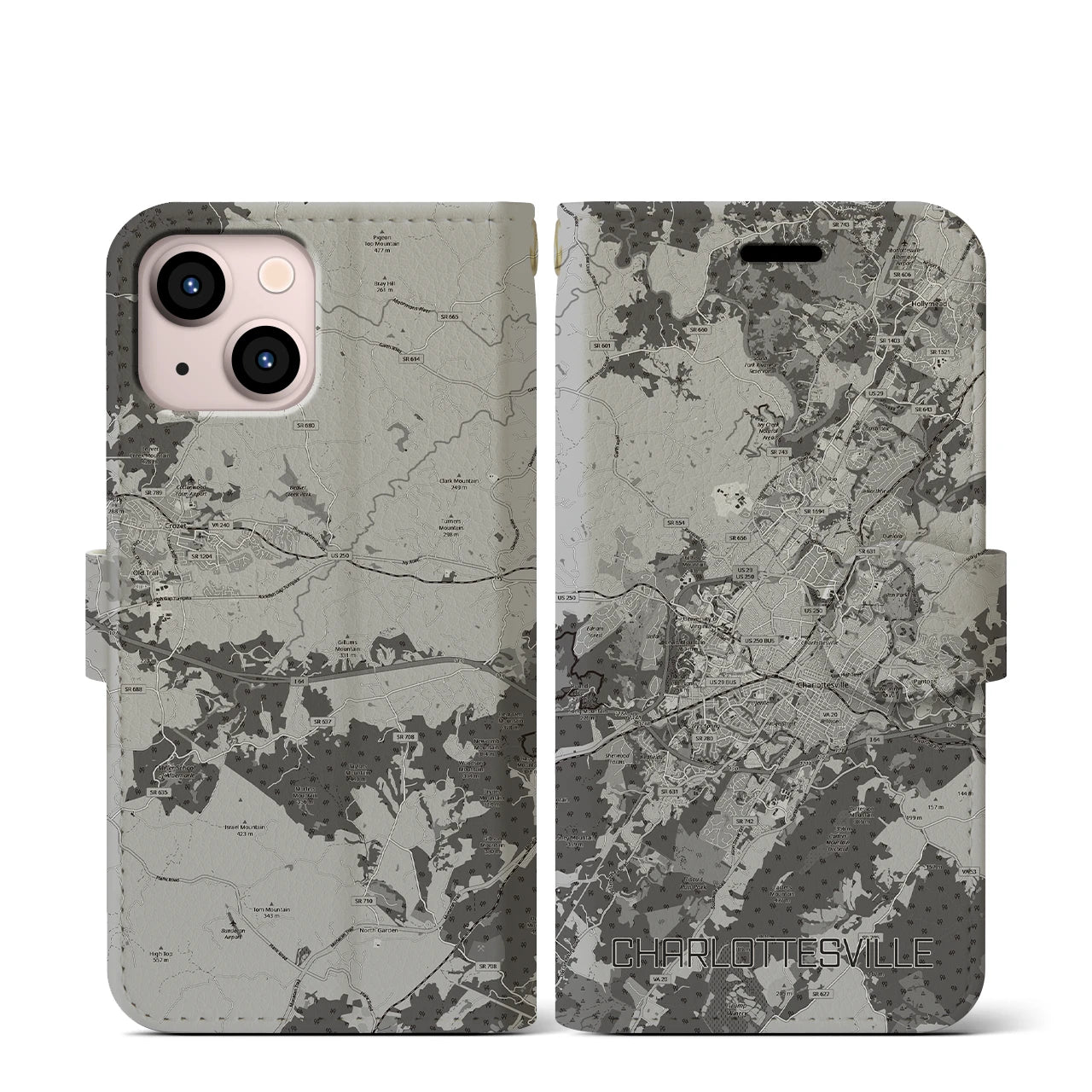 【シャーロッツビル（アメリカ）】地図柄iPhoneケース（手帳タイプ）