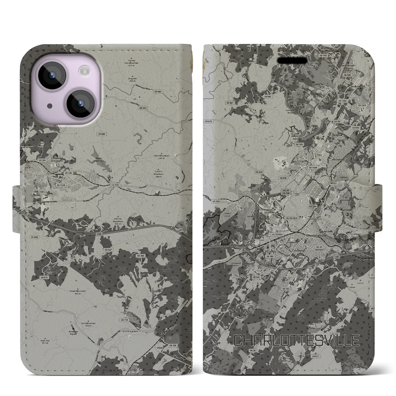 【シャーロッツビル（アメリカ）】地図柄iPhoneケース（手帳タイプ）