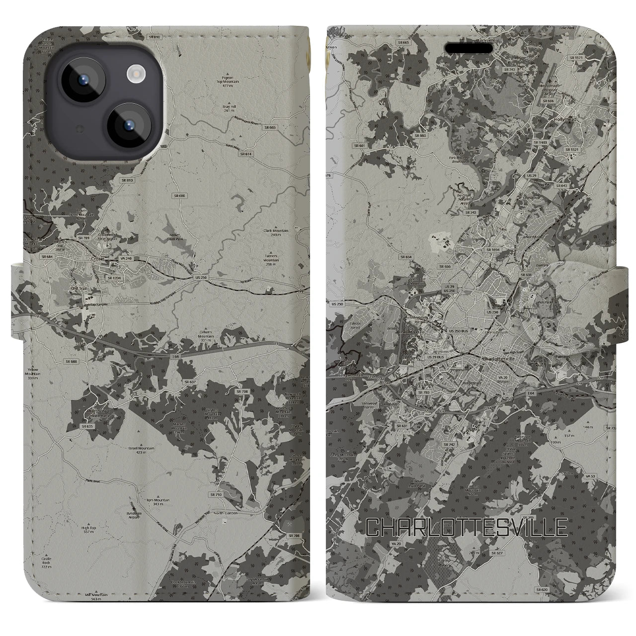 【シャーロッツビル（アメリカ）】地図柄iPhoneケース（手帳タイプ）