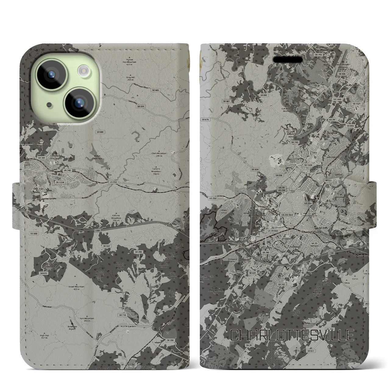 【シャーロッツビル（アメリカ）】地図柄iPhoneケース（手帳タイプ）