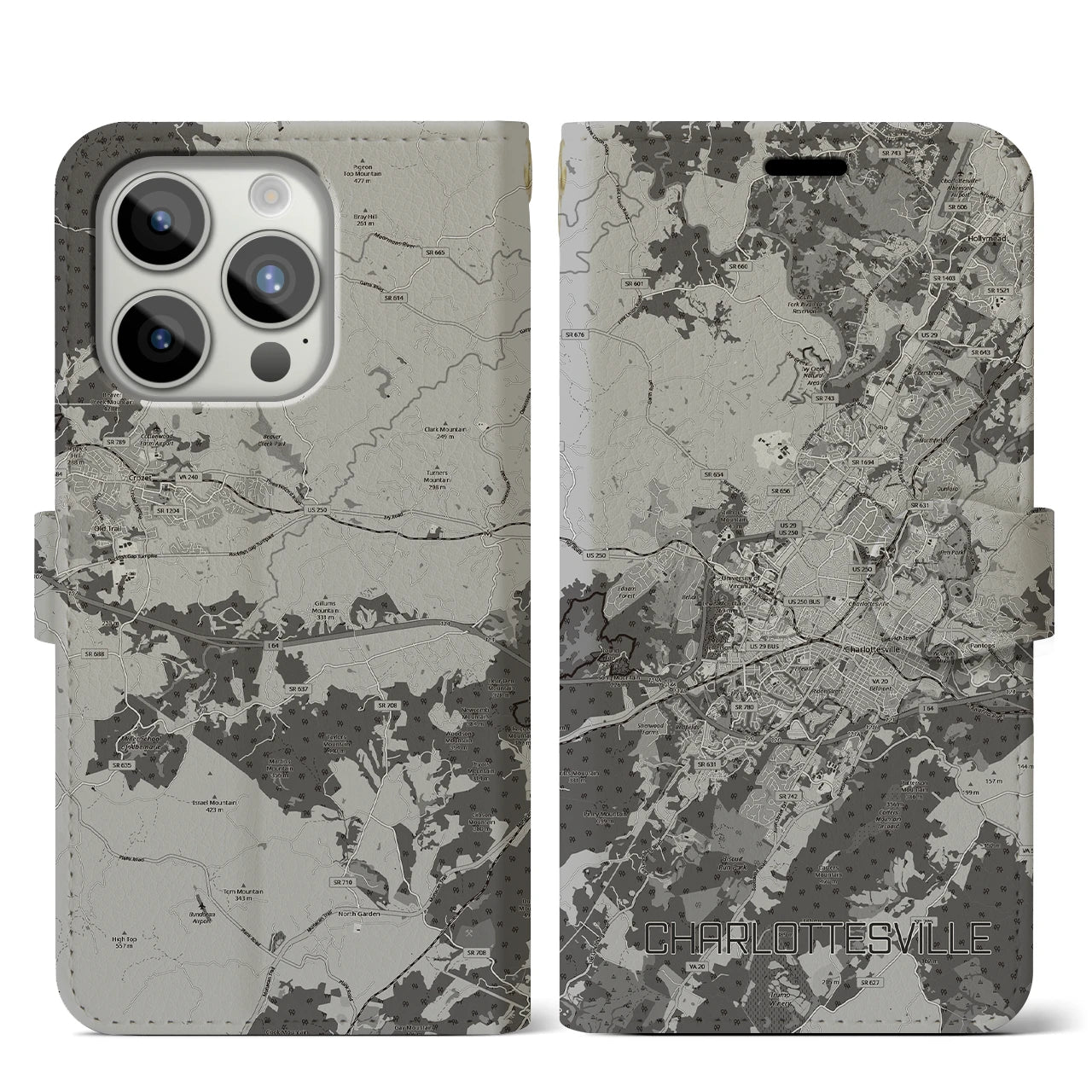 【シャーロッツビル（アメリカ）】地図柄iPhoneケース（手帳タイプ）