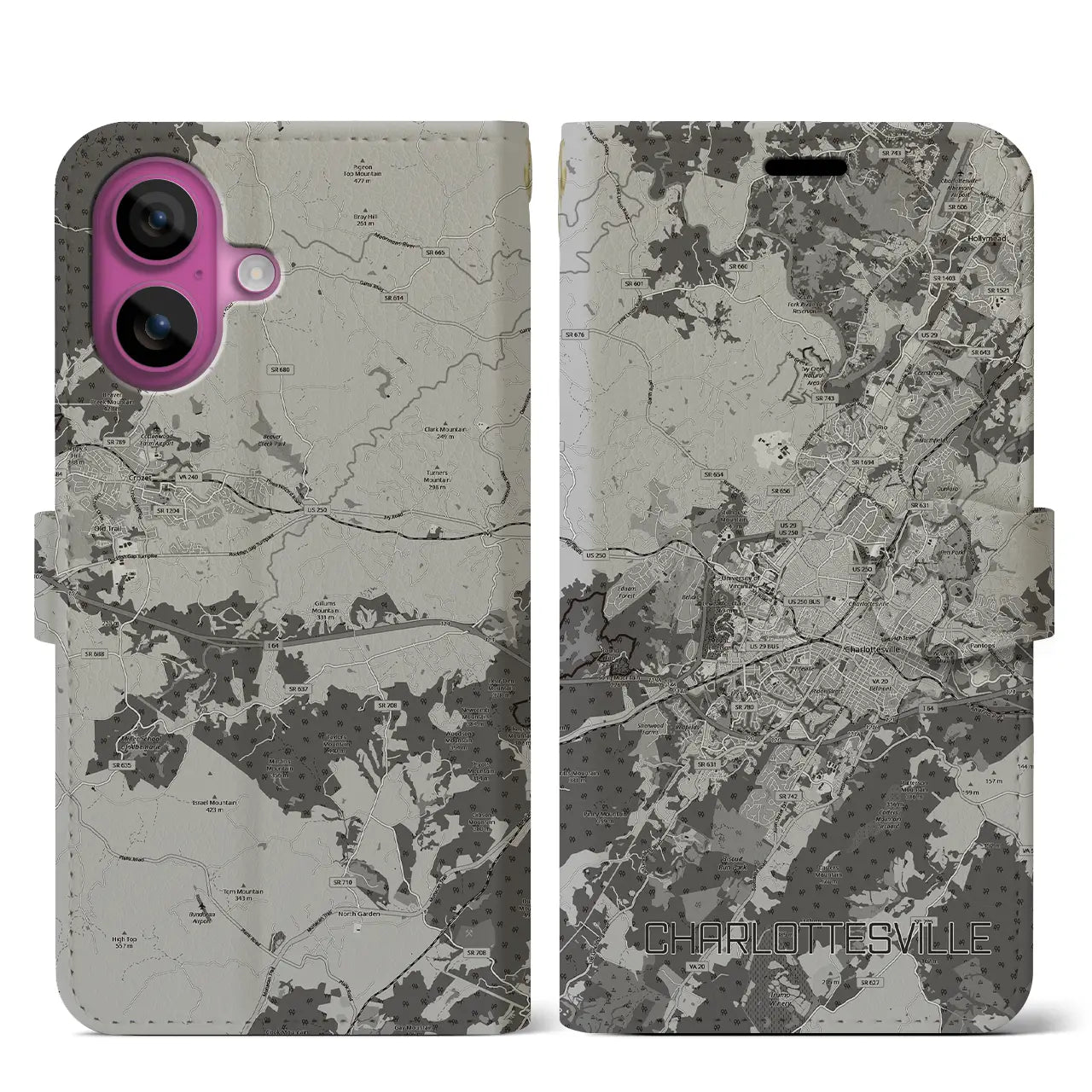 【シャーロッツビル（アメリカ）】地図柄iPhoneケース（手帳タイプ）