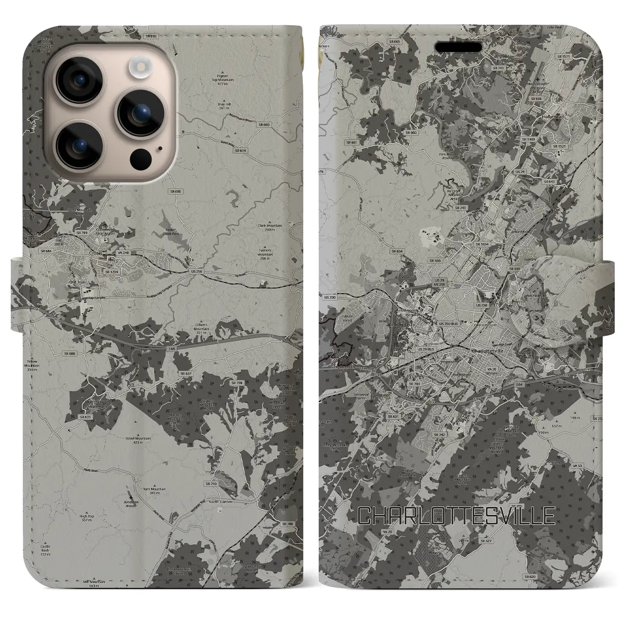 【シャーロッツビル（アメリカ）】地図柄iPhoneケース（手帳タイプ）