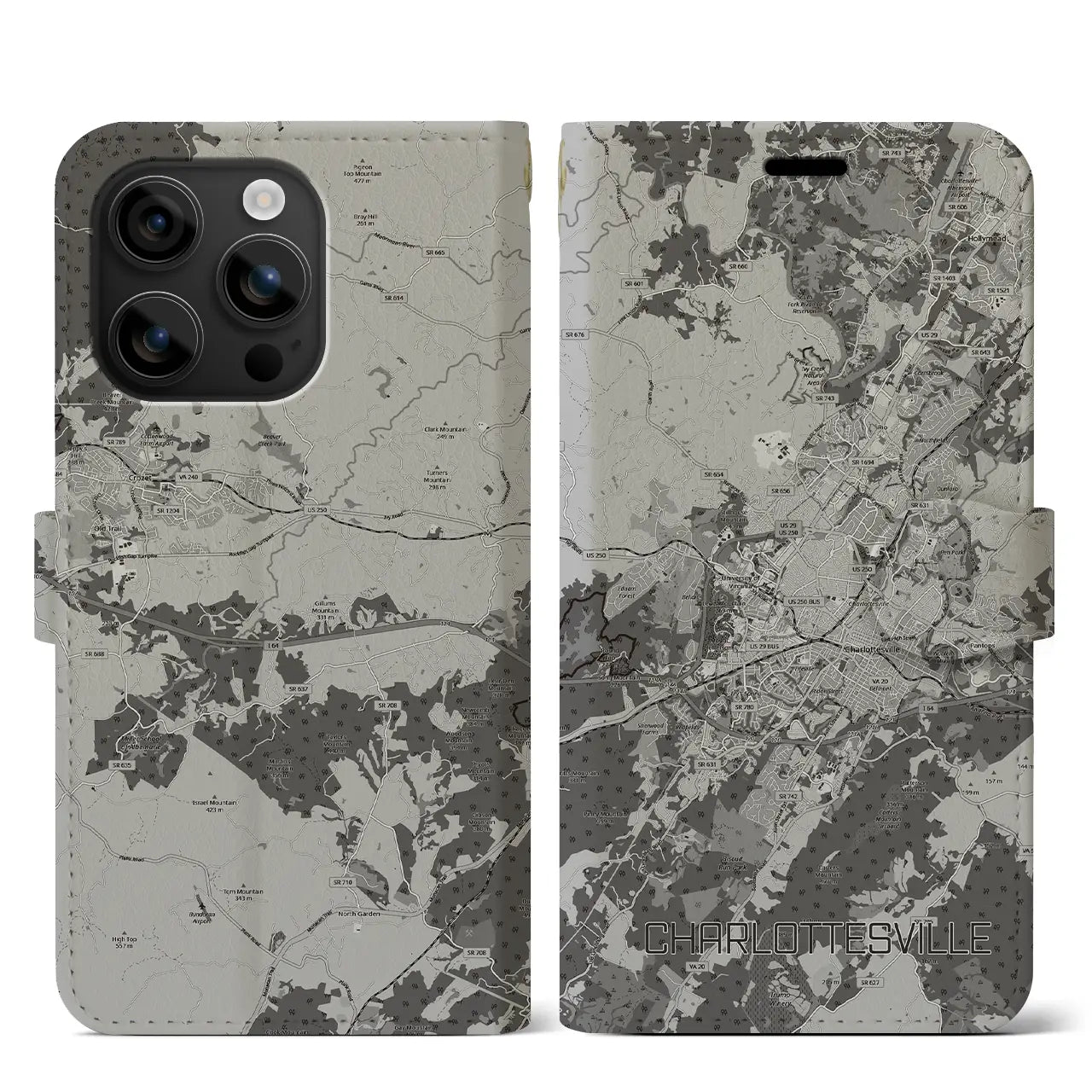 【シャーロッツビル（アメリカ）】地図柄iPhoneケース（手帳タイプ）