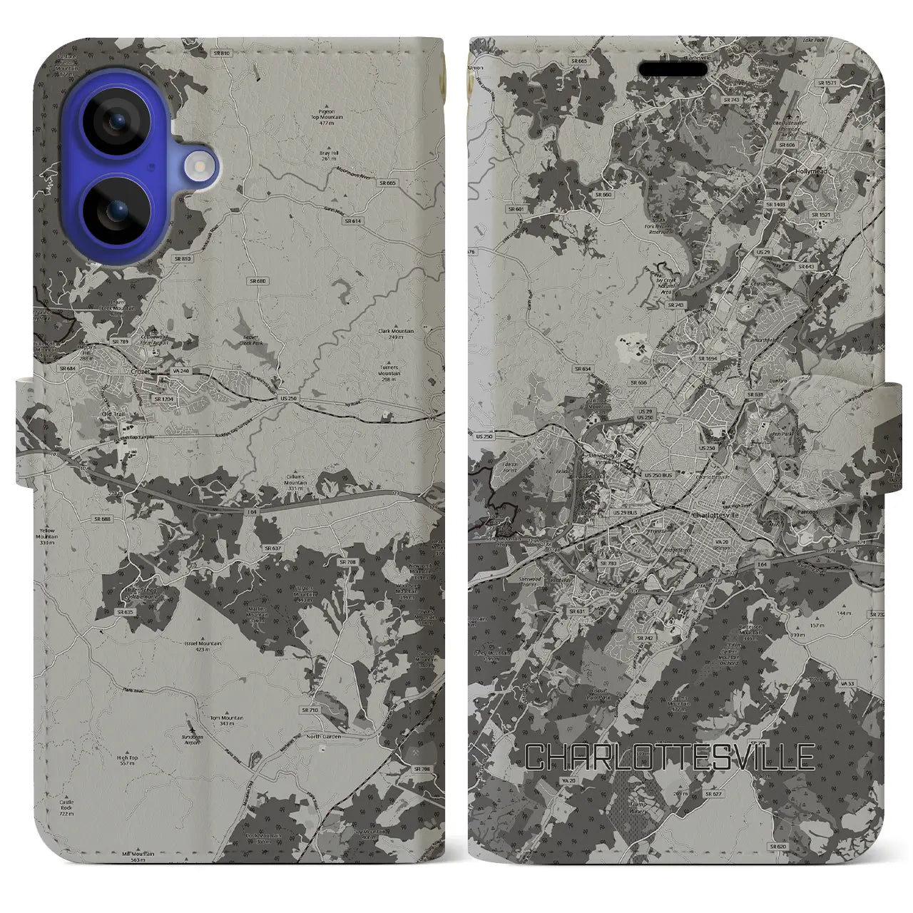 【シャーロッツビル（アメリカ）】地図柄iPhoneケース（手帳タイプ）