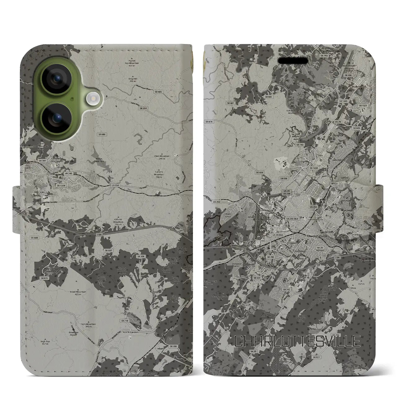 【シャーロッツビル（アメリカ）】地図柄iPhoneケース（手帳タイプ）