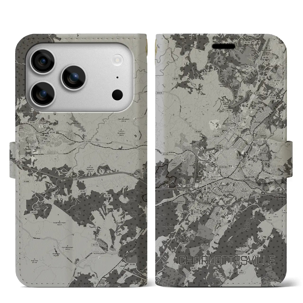 【シャーロッツビル（アメリカ）】地図柄iPhoneケース（手帳タイプ）