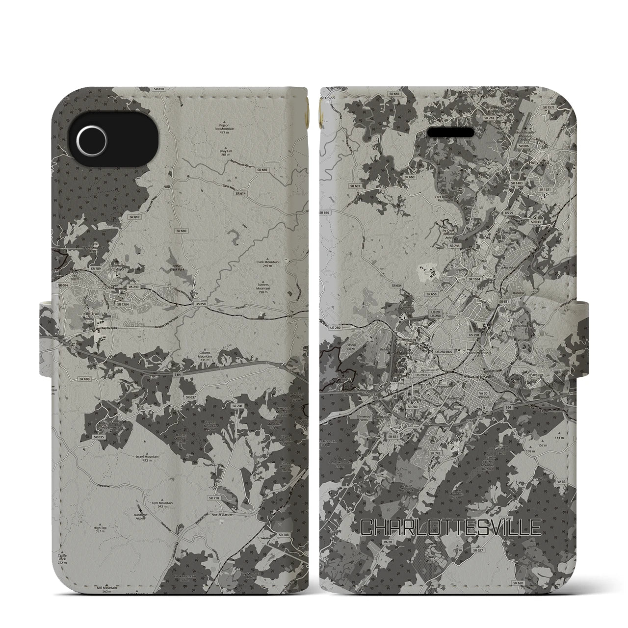 【シャーロッツビル（アメリカ）】地図柄iPhoneケース（手帳タイプ）