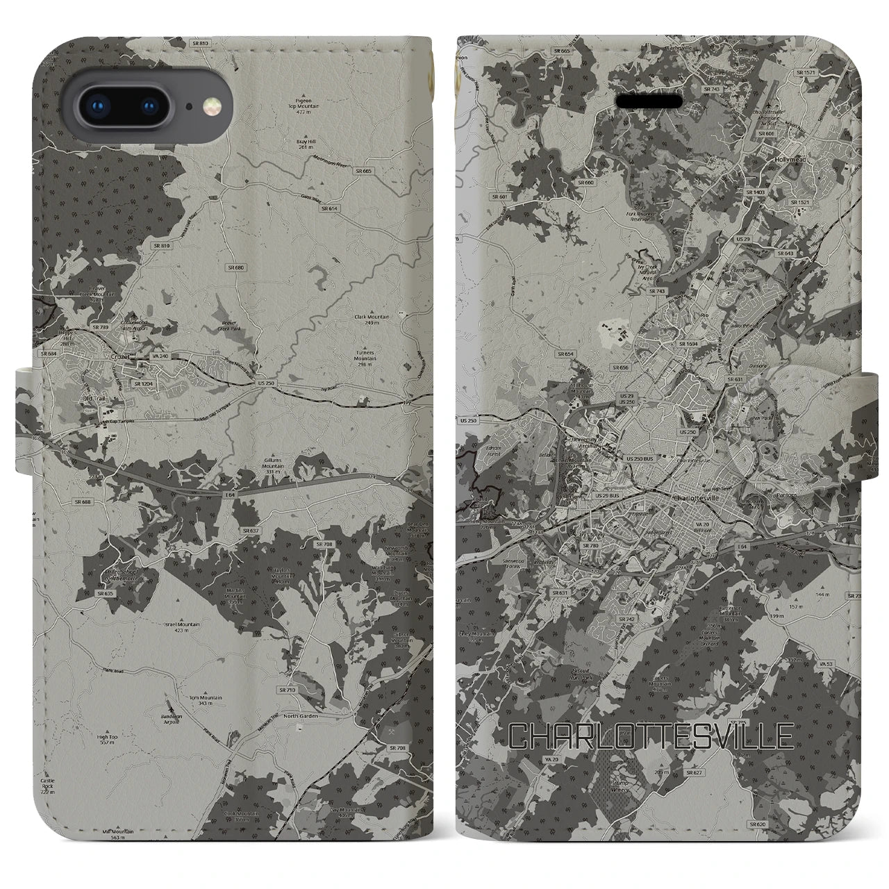 【シャーロッツビル（アメリカ）】地図柄iPhoneケース（手帳タイプ）