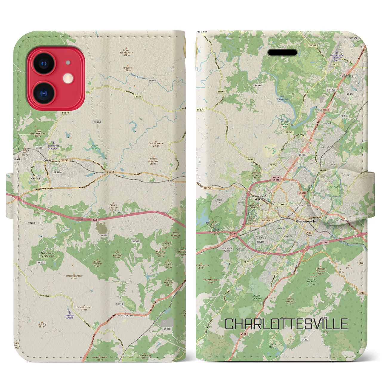 【シャーロッツビル（アメリカ）】地図柄iPhoneケース（手帳タイプ）