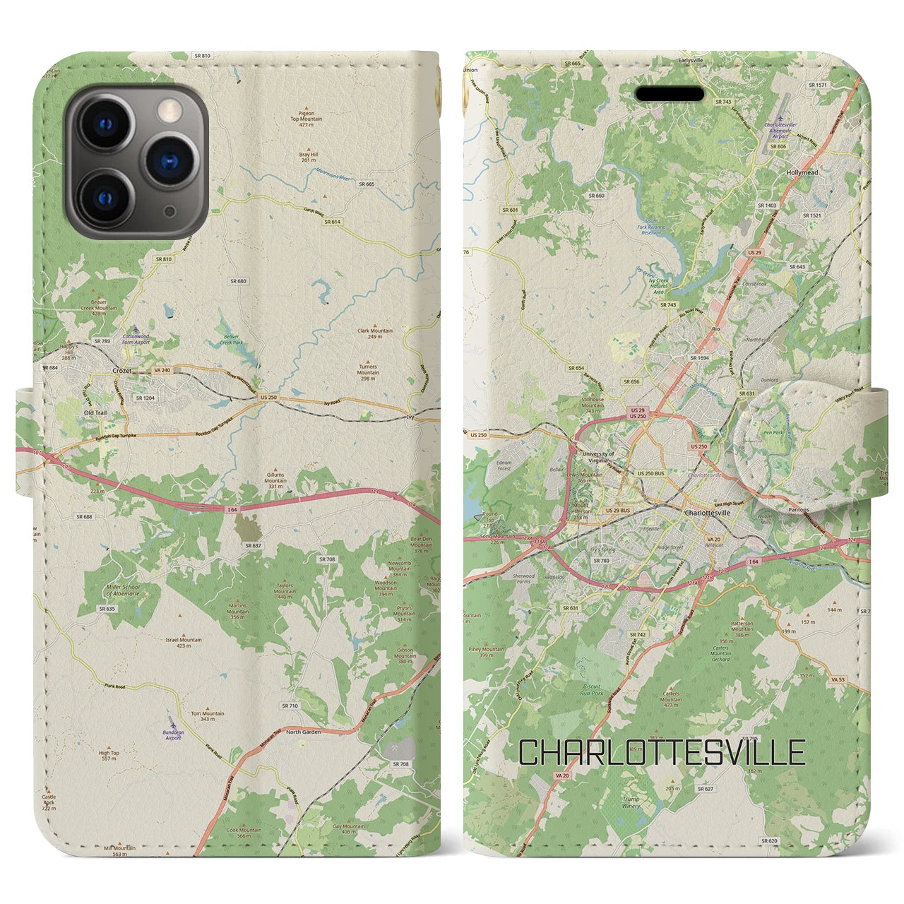 【シャーロッツビル（アメリカ）】地図柄iPhoneケース（手帳タイプ）