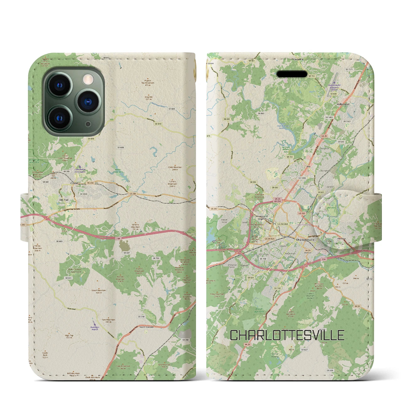 【シャーロッツビル（アメリカ）】地図柄iPhoneケース（手帳タイプ）