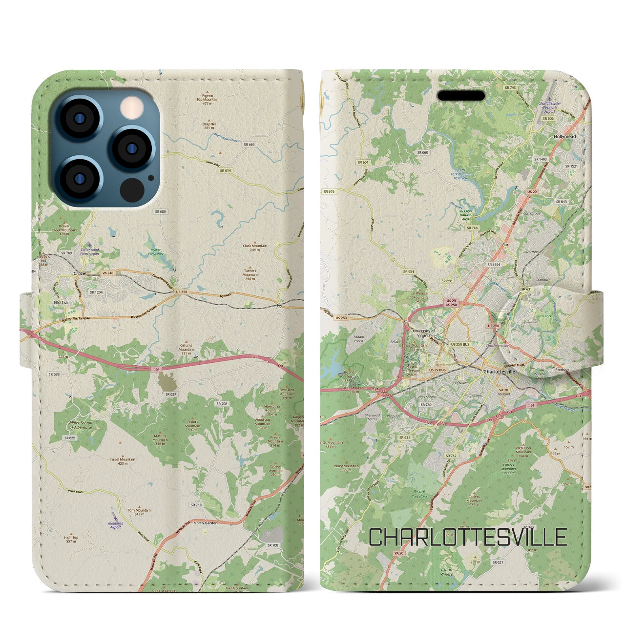 【シャーロッツビル（アメリカ）】地図柄iPhoneケース（手帳タイプ）