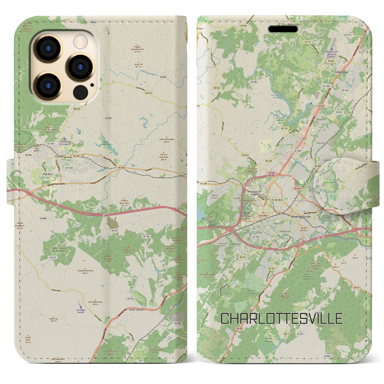 【シャーロッツビル（アメリカ）】地図柄iPhoneケース（手帳タイプ）