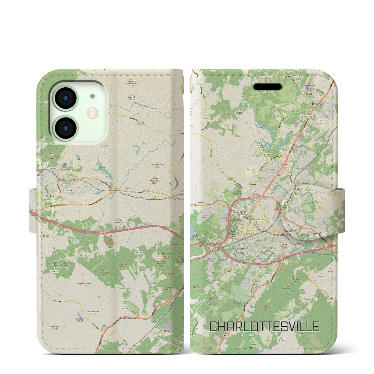 【シャーロッツビル（アメリカ）】地図柄iPhoneケース（手帳タイプ）