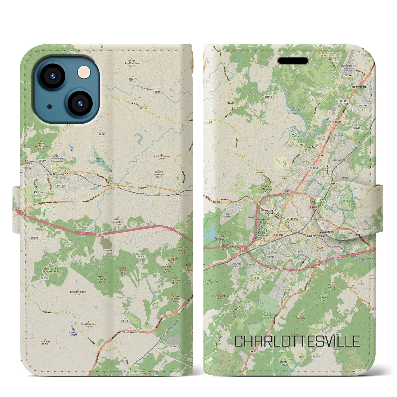 【シャーロッツビル（アメリカ）】地図柄iPhoneケース（手帳タイプ）