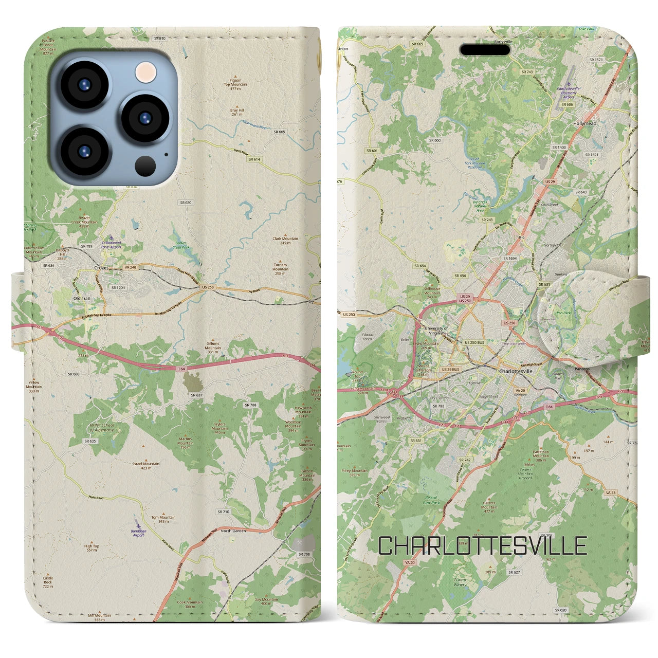 【シャーロッツビル（アメリカ）】地図柄iPhoneケース（手帳タイプ）