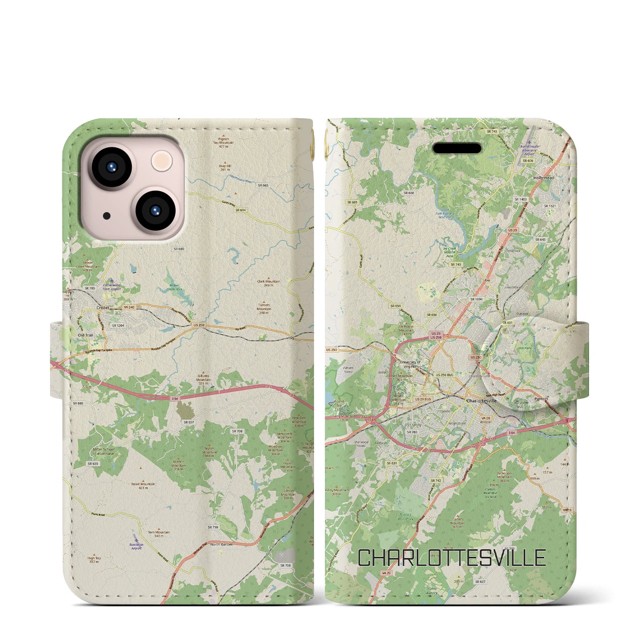 【シャーロッツビル（アメリカ）】地図柄iPhoneケース（手帳タイプ）