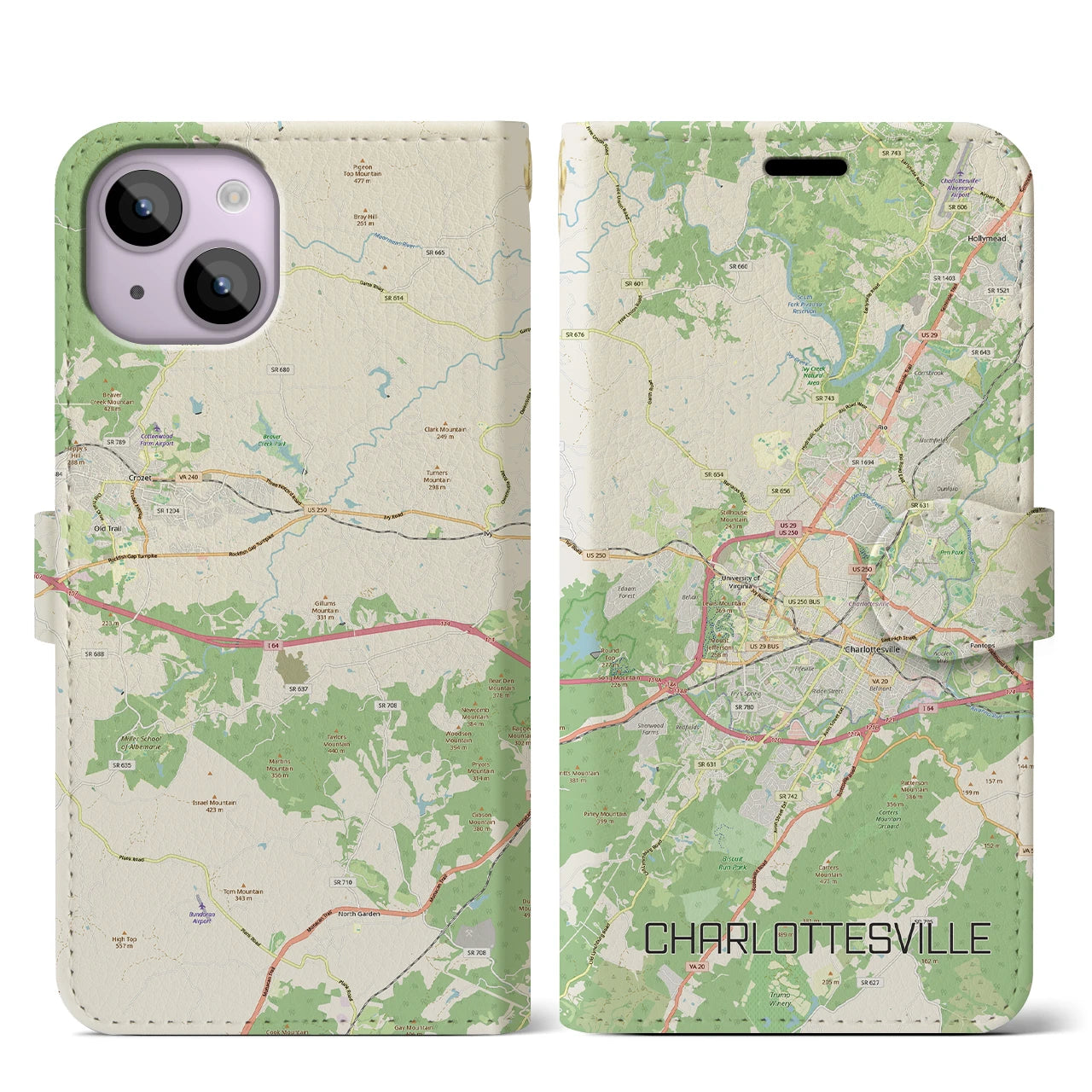 【シャーロッツビル（アメリカ）】地図柄iPhoneケース（手帳タイプ）