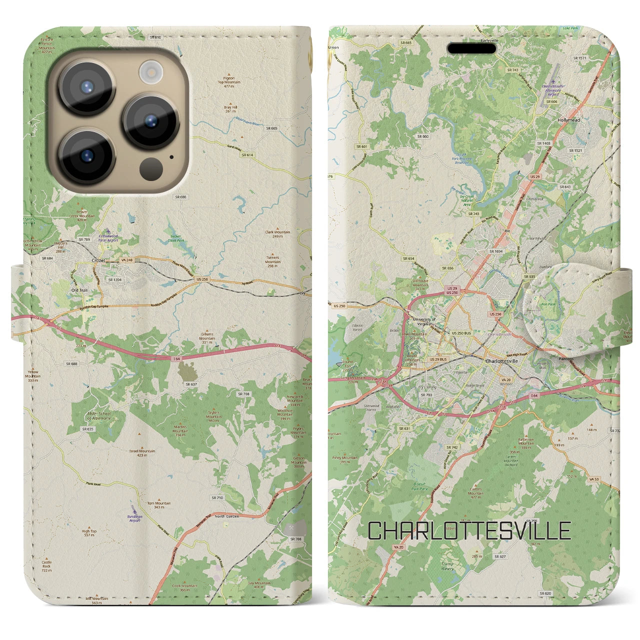 【シャーロッツビル（アメリカ）】地図柄iPhoneケース（手帳タイプ）