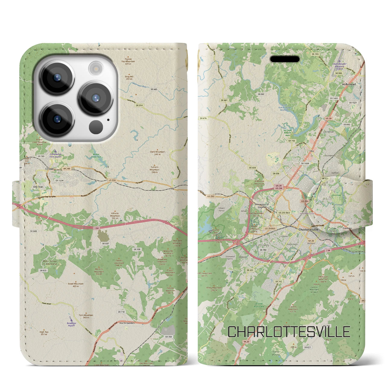 【シャーロッツビル（アメリカ）】地図柄iPhoneケース（手帳タイプ）