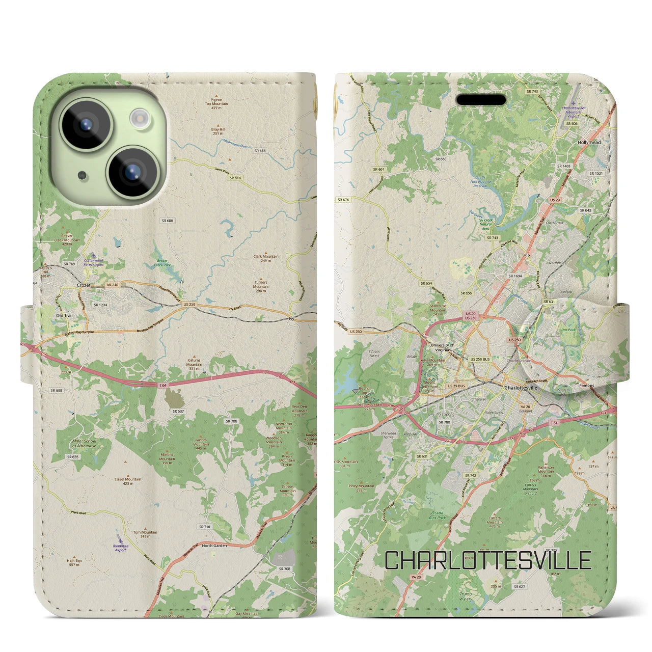 【シャーロッツビル（アメリカ）】地図柄iPhoneケース（手帳タイプ）