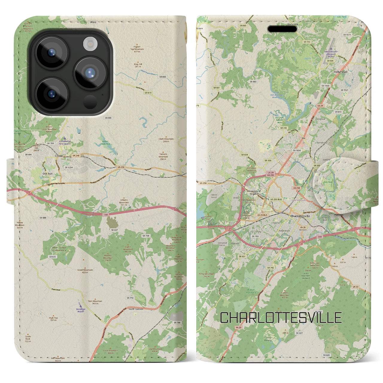 【シャーロッツビル（アメリカ）】地図柄iPhoneケース（手帳タイプ）