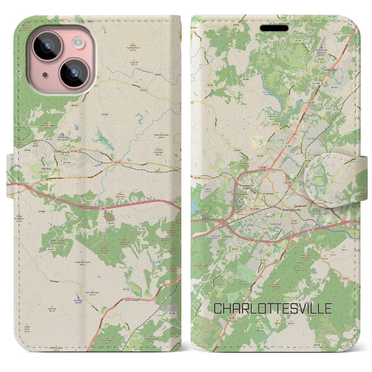 【シャーロッツビル（アメリカ）】地図柄iPhoneケース（手帳タイプ）