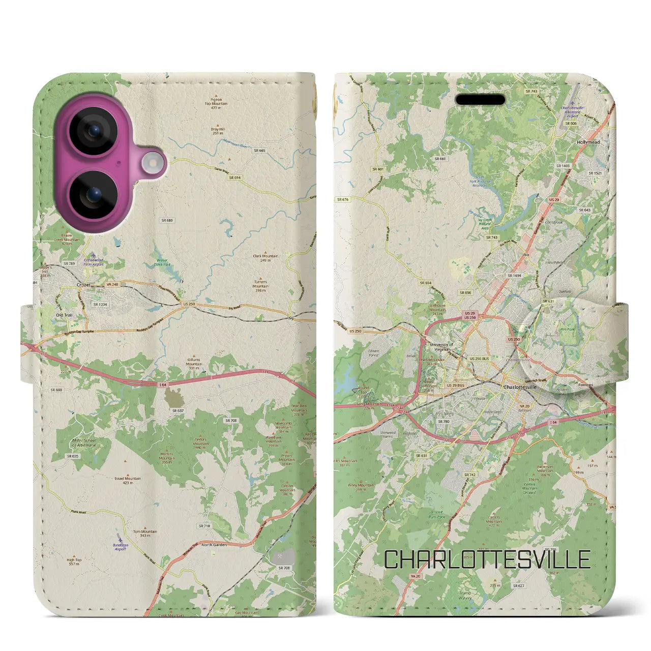 【シャーロッツビル（アメリカ）】地図柄iPhoneケース（手帳タイプ）