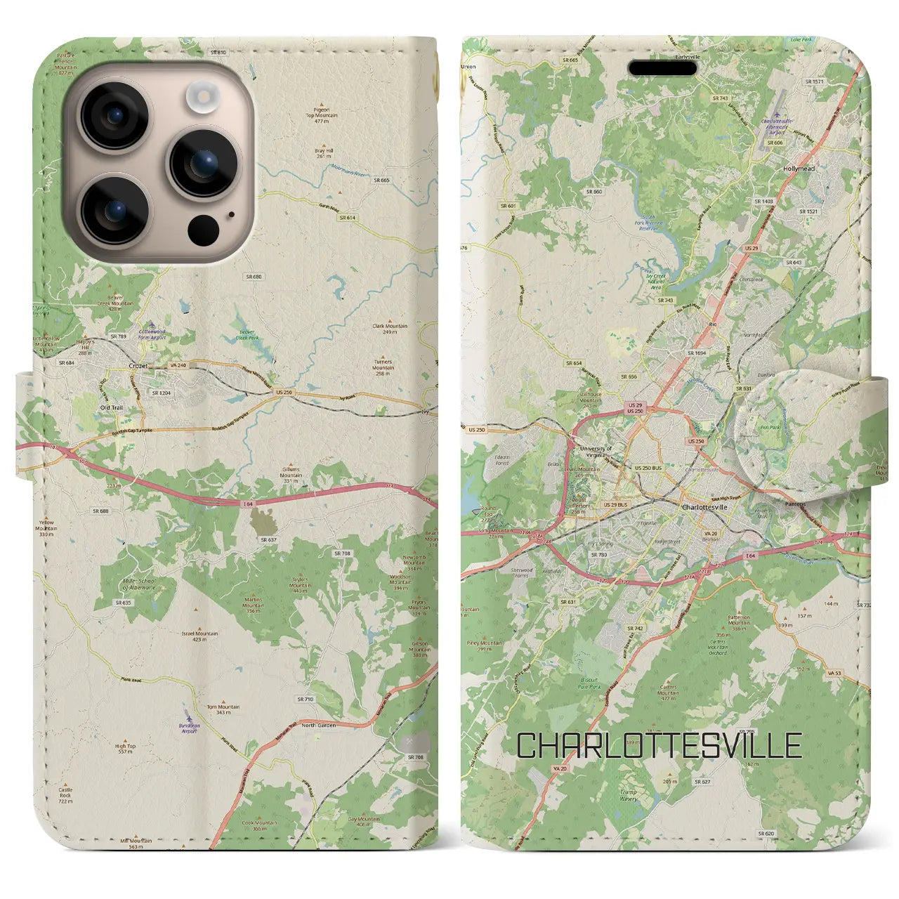 【シャーロッツビル（アメリカ）】地図柄iPhoneケース（手帳タイプ）