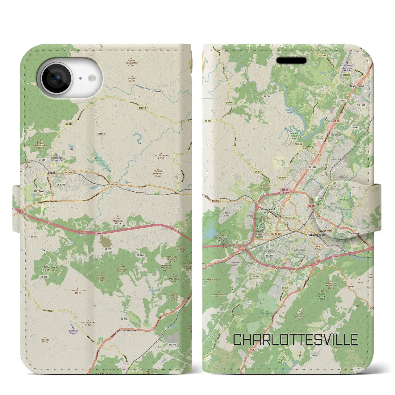 【シャーロッツビル（アメリカ）】地図柄iPhoneケース（手帳タイプ）