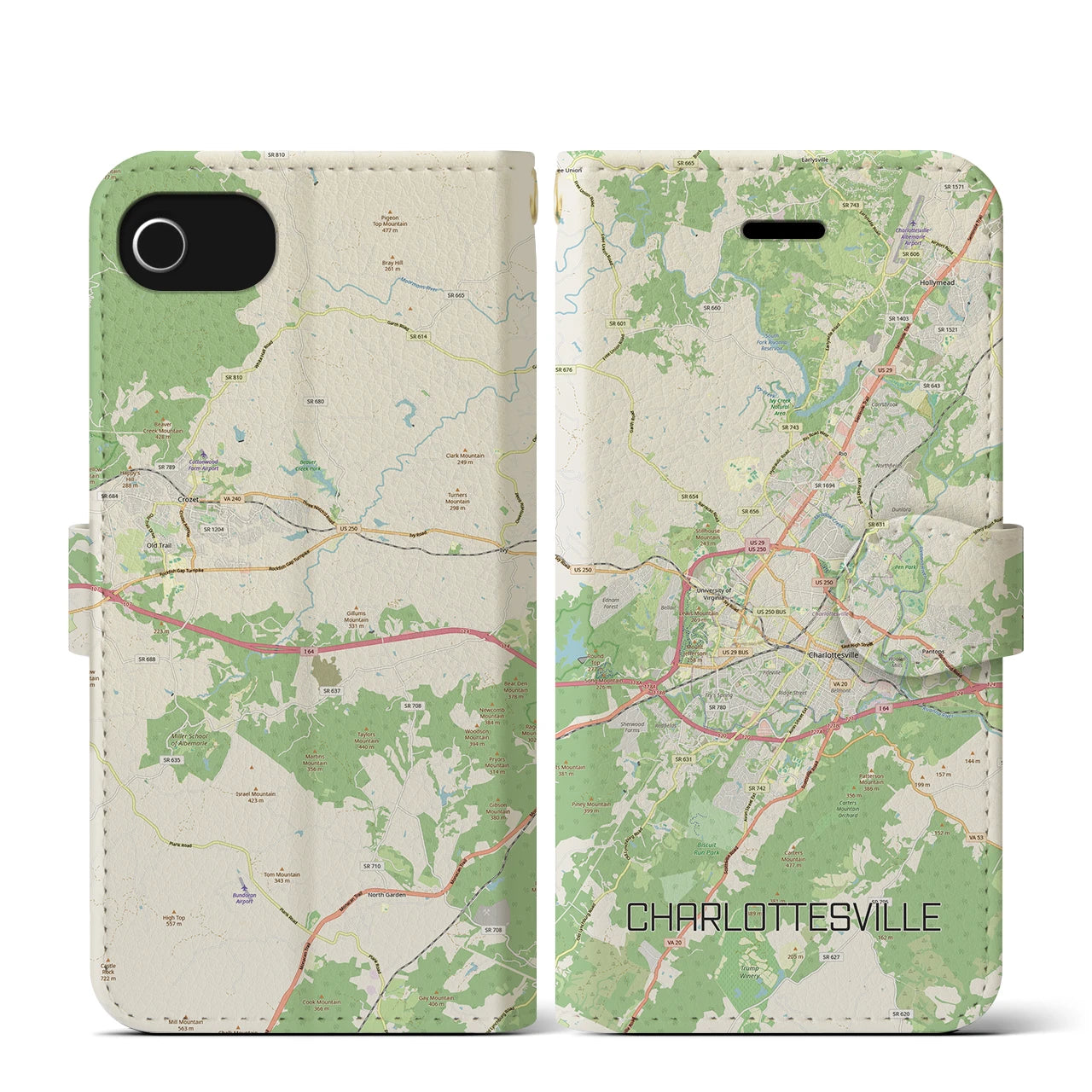 【シャーロッツビル（アメリカ）】地図柄iPhoneケース（手帳タイプ）