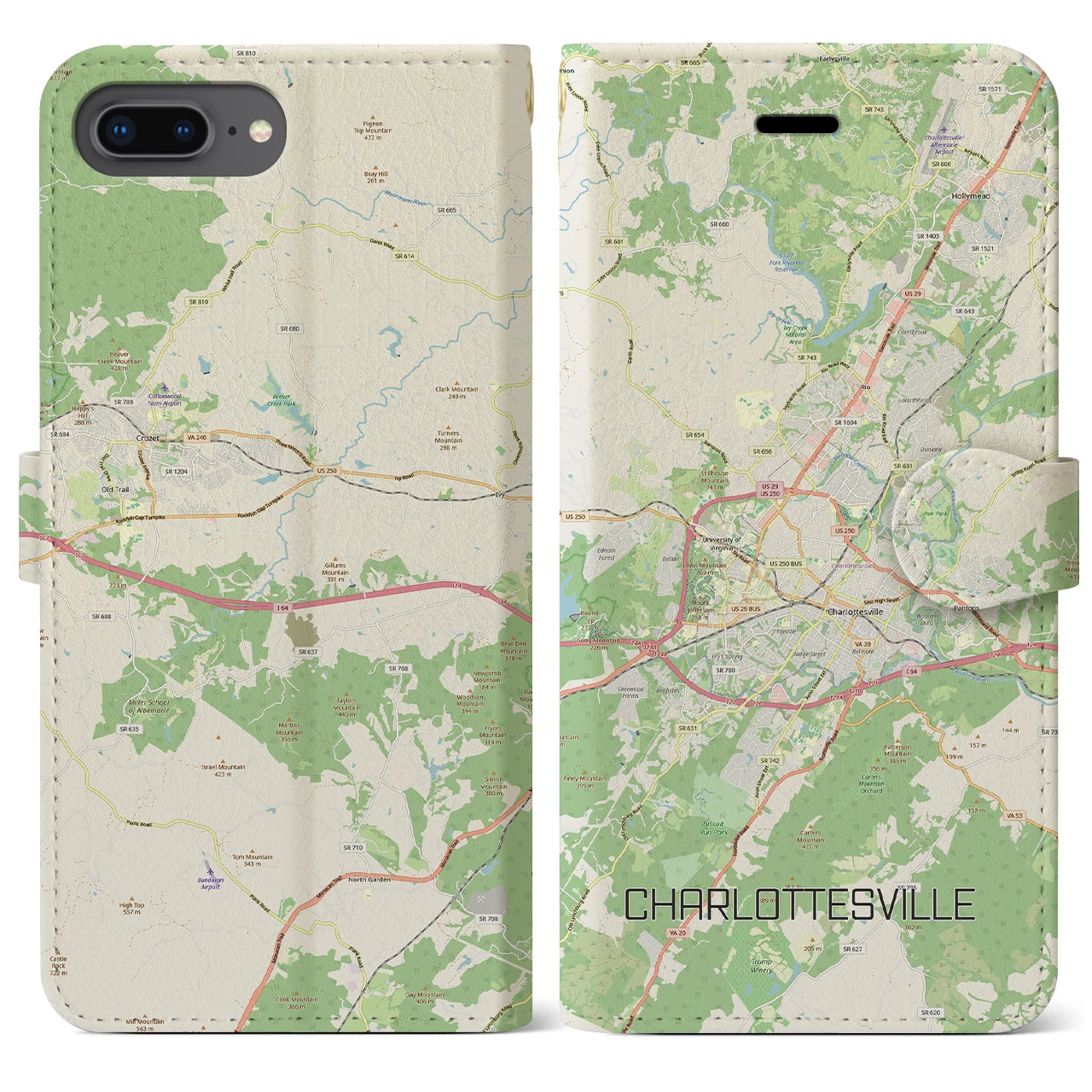 【シャーロッツビル（アメリカ）】地図柄iPhoneケース（手帳タイプ）