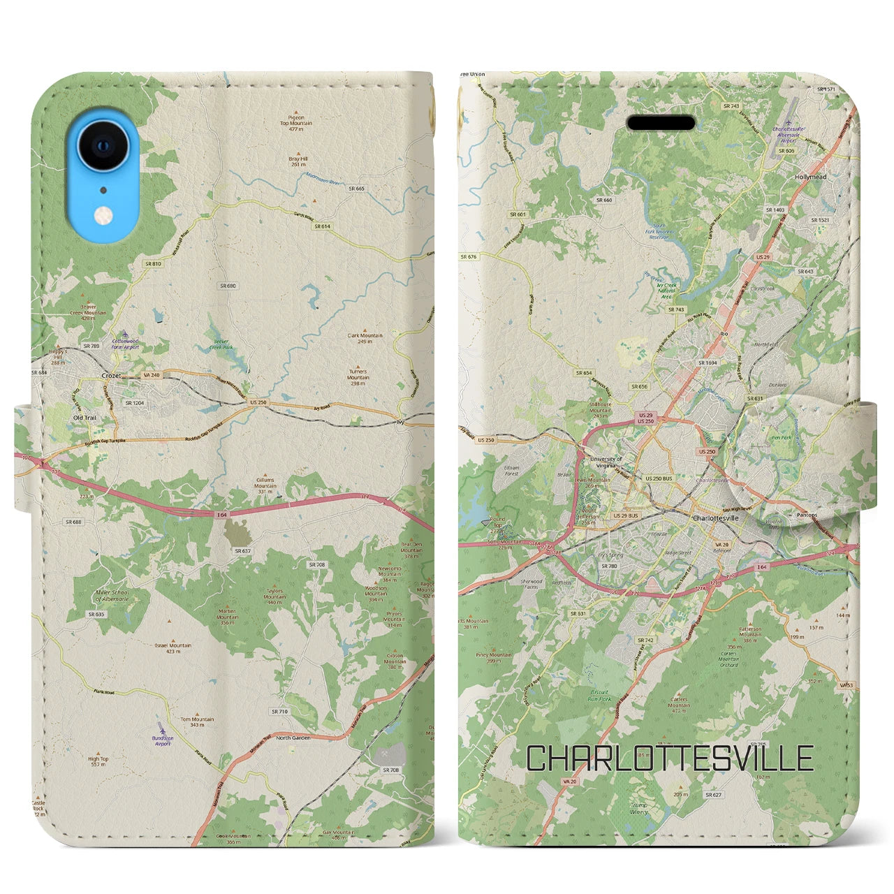 【シャーロッツビル（アメリカ）】地図柄iPhoneケース（手帳タイプ）