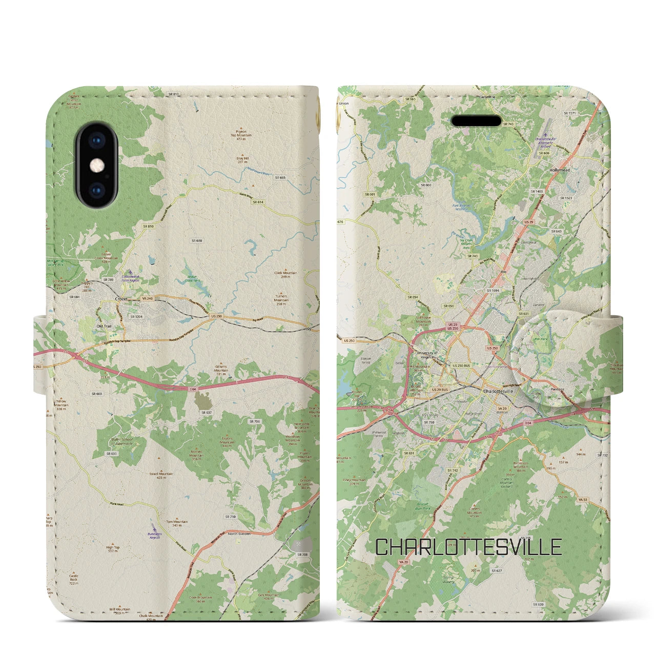 【シャーロッツビル（アメリカ）】地図柄iPhoneケース（手帳タイプ）