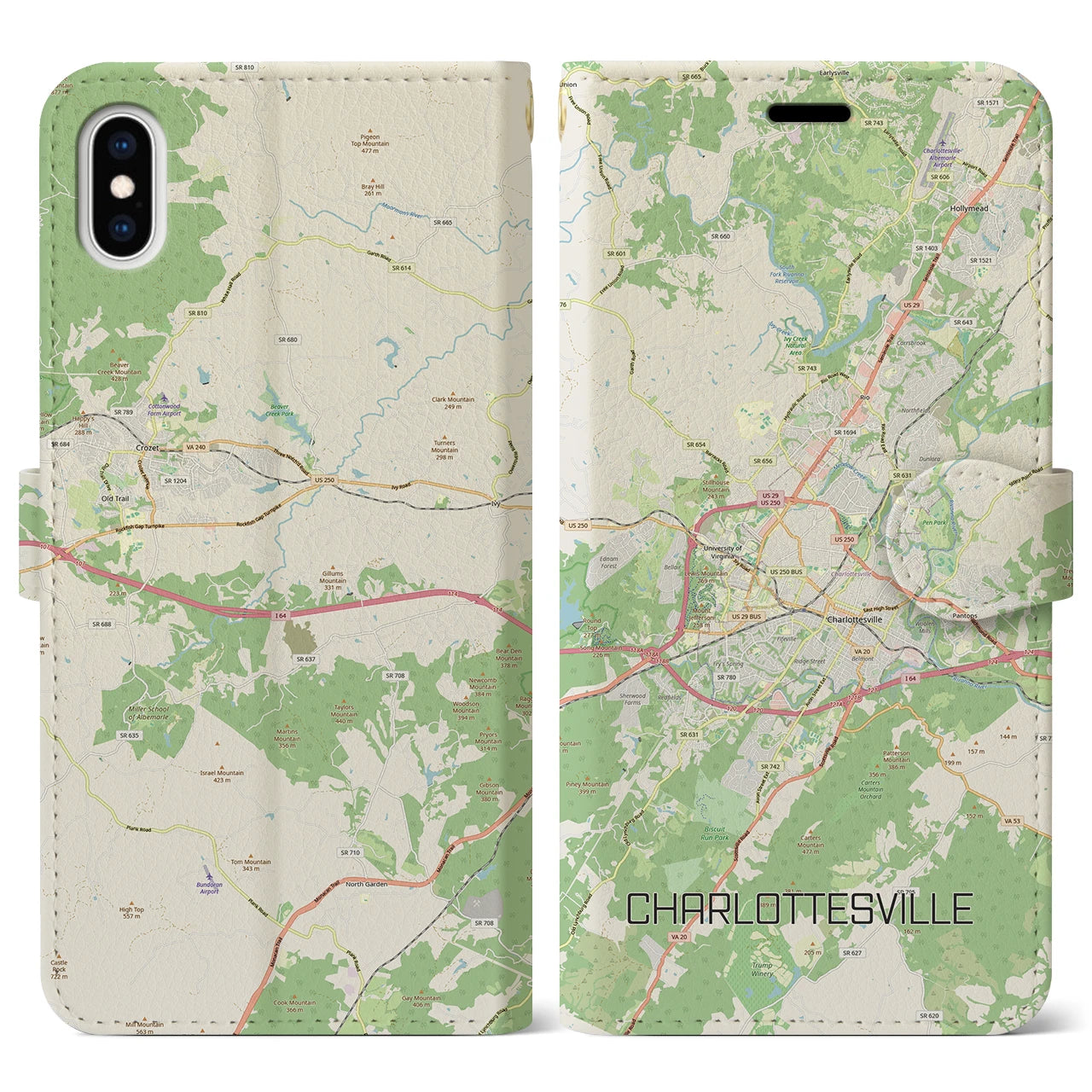 【シャーロッツビル（アメリカ）】地図柄iPhoneケース（手帳タイプ）