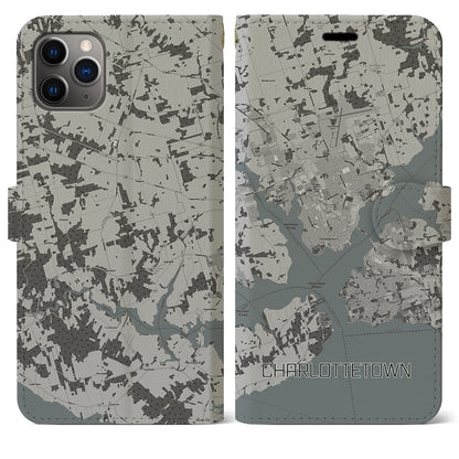 【シャーロットタウン（カナダ）】地図柄iPhoneケース（手帳タイプ）モノトーン・iPhone 11 Pro Max 用