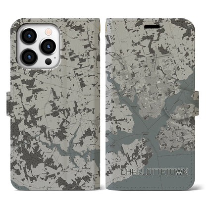 【シャーロットタウン（カナダ）】地図柄iPhoneケース（手帳タイプ）モノトーン・iPhone 13 Pro 用