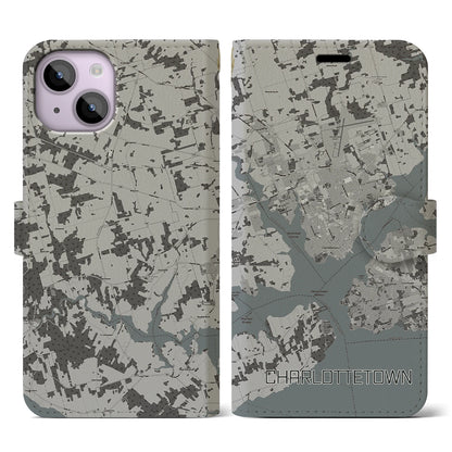【シャーロットタウン（カナダ）】地図柄iPhoneケース（手帳タイプ）モノトーン・iPhone 14 用